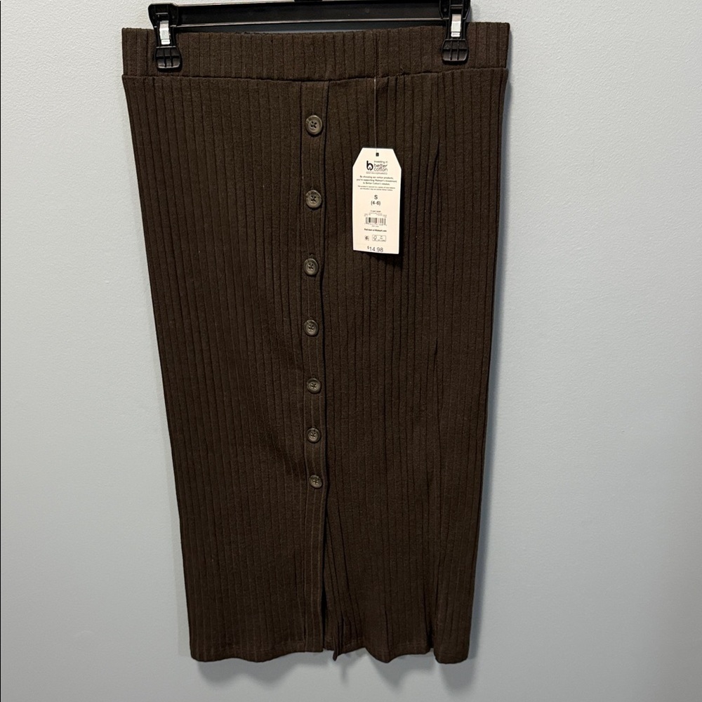 Brown Ribbed Button down skirt